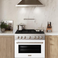 ZLINE 36 in. 5.2 cu. ft. Paramount Gas Range with 6 Burner Cooktop and Convection Gas Oven in Stainless Steel with White Matte Door - SGR-WM-36