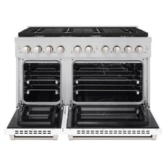 ZLINE 48 in. 6.7 cu. ft. Paramount Double Oven Gas Range with 8 Burner Cooktop in Stainless Steel with White Matte Doors - SGR-WM-48