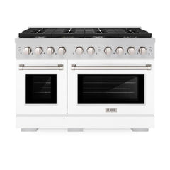 ZLINE 48 in. 6.7 cu. ft. Paramount Double Oven Gas Range with 8 Burner Cooktop in Stainless Steel with White Matte Doors - SGR-WM-48