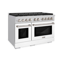 ZLINE 48 in. 6.7 cu. ft. Paramount Double Oven Gas Range with 8 Burner Cooktop in Stainless Steel with White Matte Doors