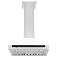 ZLINE Autograph Edition 30 in. Convertible Stainless Steel Range Hood with White Matte Shell and Matte Black Accents - KB4STZ-WM30-MB - The Home Selection