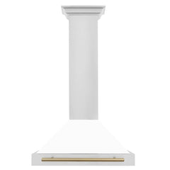 ZLINE Autograph Edition 30 in. Convertible Stainless Steel Range Hood with White Matte Shell and Champagne Bronze Accents - KB4STZ-WM30-CB - The Home Selection