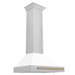 ZLINE Autograph Edition 30 in. Convertible Stainless Steel Range Hood with White Matte Shell and Champagne Bronze Accents - KB4STZ-WM30-CB - The Home Selection