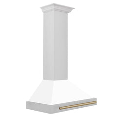 ZLINE Autograph Edition 30 in. Convertible Stainless Steel Range Hood with White Matte Shell and Champagne Bronze Accents - KB4STZ-WM30-CB - The Home Selection