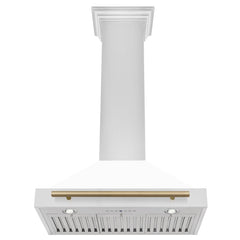 ZLINE Autograph Edition 30 in. Convertible Stainless Steel Range Hood with White Matte Shell and Champagne Bronze Accents - KB4STZ-WM30-CB - The Home Selection