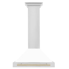 ZLINE Autograph Edition 30 in. Convertible Stainless Steel Range Hood with White Matte Shell and Polished Gold Accents - KB4STZ-WM30-G - The Home Selection