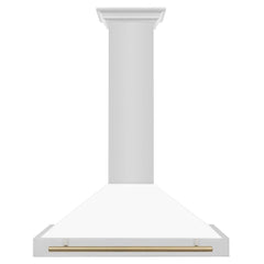 ZLINE Autograph Edition 36 in. Convertible Stainless Steel Range Hood with White Matte Shell and Champagne Bronze Accents - KB4STZ-WM36-CB - The Home Selection