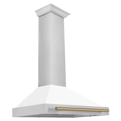 ZLINE Autograph Edition 36 in. Convertible Stainless Steel Range Hood with White Matte Shell and Champagne Bronze Accents - KB4STZ-WM36-CB - The Home Selection