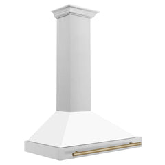 ZLINE Autograph Edition 36 in. Convertible Stainless Steel Range Hood with White Matte Shell and Champagne Bronze Accents - KB4STZ-WM36-CB - The Home Selection