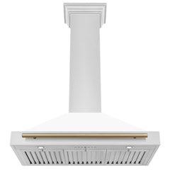 ZLINE Autograph Edition 36 in. Convertible Stainless Steel Range Hood with White Matte Shell and Champagne Bronze Accents - KB4STZ-WM36-CB - The Home Selection