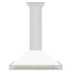 ZLINE Autograph Edition 36 in. Convertible Stainless Steel Range Hood with White Matte Shell and Polished Gold Accents - KB4STZ-WM36-G - The Home Selection