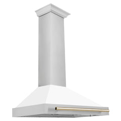 ZLINE Autograph Edition 36 in. Convertible Stainless Steel Range Hood with White Matte Shell and Polished Gold Accents - KB4STZ-WM36-G - The Home Selection