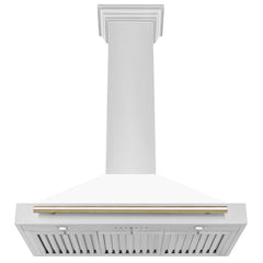 ZLINE Autograph Edition 36 in. Convertible Stainless Steel Range Hood with White Matte Shell and Polished Gold Accents - KB4STZ-WM36-G - The Home Selection