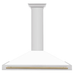 ZLINE Autograph Edition 48 in. Convertible Stainless Steel Range Hood with White Matte Shell and Champagne Bronze Accents - KB4STZ-WM48-CB - The Home Selection