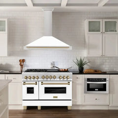 ZLINE Autograph Edition 48 in. Convertible Stainless Steel Range Hood with White Matte Shell and Champagne Bronze Accents - KB4STZ-WM48-CB - The Home Selection