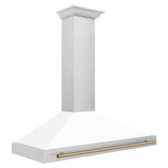 ZLINE Autograph Edition 48 in. Convertible Stainless Steel Range Hood with White Matte Shell and Champagne Bronze Accents - KB4STZ-WM48-CB - The Home Selection