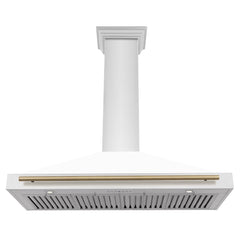 ZLINE Autograph Edition 48 in. Convertible Stainless Steel Range Hood with White Matte Shell and Champagne Bronze Accents - KB4STZ-WM48-CB - The Home Selection