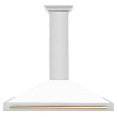 ZLINE Autograph Edition 48 in. Convertible Stainless Steel Range Hood with White Matte Shell and Polished Gold Accents - KB4STZ-WM48-G - The Home Selection