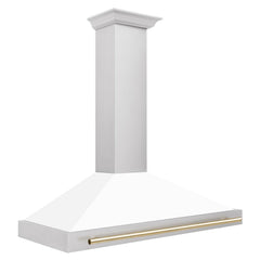 ZLINE Autograph Edition 48 in. Convertible Stainless Steel Range Hood with White Matte Shell and Polished Gold Accents - KB4STZ-WM48-G - The Home Selection