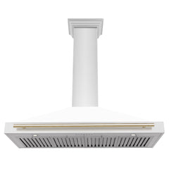 ZLINE Autograph Edition 48 in. Convertible Stainless Steel Range Hood with White Matte Shell and Polished Gold Accents - KB4STZ-WM48-G - The Home Selection