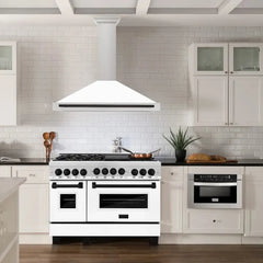 ZLINE Autograph Edition 48 in. Convertible Stainless Steel Range Hood with White Matte Shell and Matte Black Accents - KB4STZ-WM48-MB - The Home Selection