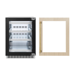 ZLINE Autograph Edition 24 in. Touchstone 151 Can Beverage Fridge With Panel Ready Glass Door And Polished Gold Handle (RBSPOZ-24-G)