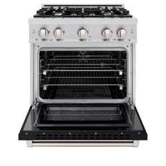 ZLINE 30 in. 4.2 cu. ft. Select Dual Fuel Range with 4 Burner Gas Cooktop and Electric Convection Oven in Stainless Steel with Black Matte Door - HDR-BLM-30 - The Home Selection