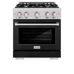 ZLINE 30 in. 4.2 cu. ft. Select Dual Fuel Range with 4 Burner Gas Cooktop and Electric Convection Oven in Stainless Steel with Black Matte Door - HDR-BLM-30 - The Home Selection