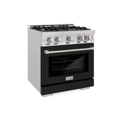ZLINE 30 in. 4.2 cu. ft. Select Dual Fuel Range with 4 Burner Gas Cooktop and Electric Convection Oven in Stainless Steel with Black Matte Door - HDR-BLM-30 - The Home Selection