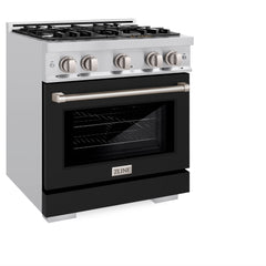ZLINE 30 in. 4.2 cu. ft. Select Dual Fuel Range with 4 Burner Gas Cooktop and Electric Convection Oven in Stainless Steel with Black Matte Door - HDR-BLM-30 - The Home Selection