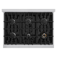 ZLINE 36 in. 5.2 cu. ft. Select Dual Fuel Range with 6 Burner Gas Cooktop and Electric Convection Oven in Stainless Steel - HDR36 - The Home Selection
