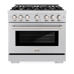 ZLINE 36 in. 5.2 cu. ft. Select Gas Range with 6 Burner Cooktop and Convection Gas Oven in Stainless Steel - HGR36 - The Home Selection