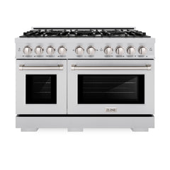 ZLINE 48 in. 6.7 cu. ft. Select Double Oven Gas Range with 8 Burner Cooktop in Stainless Steel - HGR48 - The Home Selection