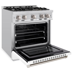 ZLINE 30 in. 4.2 cu. ft. Select Dual Fuel Range with 4 Burner Gas Cooktop and Electric Convection Oven in Stainless Steel with White Matte Door - HDR-WM-30 - The Home Selection