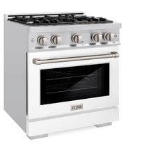 ZLINE 30 in. 4.2 cu. ft. Select Dual Fuel Range with 4 Burner Gas Cooktop and Electric Convection Oven in Stainless Steel with White Matte Door - HDR-WM-30 - The Home Selection