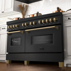ZLINE Autograph Edition 60" 7.4 cu. ft. Dual Fuel Range with Gas Stove and Electric Oven in Black Stainless Steel with Accents - RABZ-60