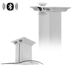 ZLINE 30 in. CrownSound™ Ducted Vent Island Mount Range Hood in Stainless Steel and Glass with Built-in Bluetooth Speakers - GL5iCRN-BT-30 - The Home Selection