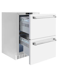 ZLINE 24 in. Touchstone 168 Can Outdoor-Rated Dual Refrigerator Drawer with White Matte Doors - RDSO