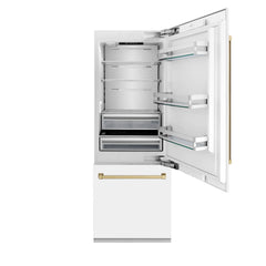 Duplicate ZLINE 30-Inch Autograph Edition 16.1 cu. ft. Built-in 2-Door Bottom Freezer Refrigerator with Internal Water and Ice Dispenser in White Matte with Champagne Bronze Accents (RBIVZ-WM-30-CB) - The Home Selection