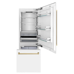 Duplicate ZLINE 30-Inch Autograph Edition 16.1 cu. ft. Built-in 2-Door Bottom Freezer Refrigerator with Internal Water and Ice Dispenser in White Matte with Champagne Bronze Accents (RBIVZ-WM-30-CB) - The Home Selection