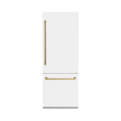 Duplicate ZLINE 30-Inch Autograph Edition 16.1 cu. ft. Built-in 2-Door Bottom Freezer Refrigerator with Internal Water and Ice Dispenser in White Matte with Champagne Bronze Accents (RBIVZ-WM-30-CB) - The Home Selection