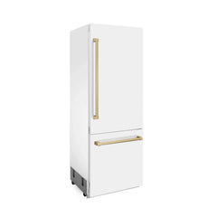 Duplicate ZLINE 30-Inch Autograph Edition 16.1 cu. ft. Built-in 2-Door Bottom Freezer Refrigerator with Internal Water and Ice Dispenser in White Matte with Champagne Bronze Accents (RBIVZ-WM-30-CB) - The Home Selection