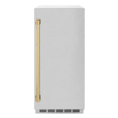 duplicate ZLINE Autograph Edition 15 in. Touchstone Gourmet Ice Maker with Drain Pump and Satin Stainless Steel Door with Polished Gold Handle - IGMDZ-SN-15-G - The Home Selection