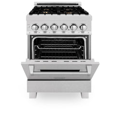 ZLINE 24 in. 2.8 cu. ft. Legacy Dual Fuel Range with Gas Cooktop and Electric Convection Oven in Satin Stainless Steel with 4 Brass Burners - RAS-SN-BR-24