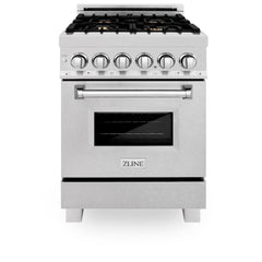 ZLINE 24 in. 2.8 cu. ft. Legacy Dual Fuel Range with Gas Cooktop and Electric Convection Oven in Satin Stainless Steel with 4 Brass Burners - RAS-SN-BR-24