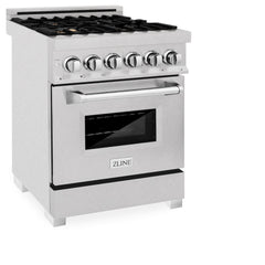 ZLINE 24 in. 2.8 cu. ft. Legacy Dual Fuel Range with Gas Cooktop and Electric Convection Oven in Satin Stainless Steel with 4 Brass Burners - RAS-SN-BR-24