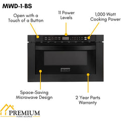 ZLINE 24 in. 1.2 Cu. Ft. Microwave Drawer In Black Stainless Steel, MWD-1-BS - The Home Selection