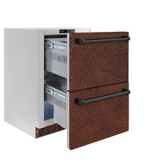 ZLINE 24 in. Touchstone 168 Can Outdoor-Rated Dual Refrigerator Drawer with Hand Hammered Copper Doors - RDSO-HH-24 - The Home Selection