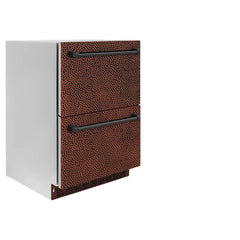 ZLINE 24 in. Touchstone 168 Can Outdoor-Rated Dual Refrigerator Drawer with Hand Hammered Copper Doors - RDSO-HH-24 - The Home Selection