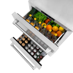 ZLINE 24 in. Touchstone 168 Can Outdoor-Rated Dual Refrigerator Drawer with Stainless Steel Doors - RDSO-ST-24 - The Home Selection